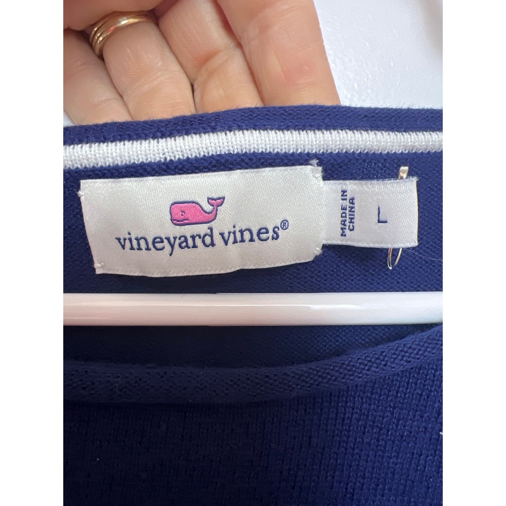 Vineyard Vines Women's Navy Blue Sailboat Graphic Cotton Knit Sweater Coastal L - Picture 2 of 9